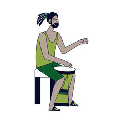 Isolated male character playing a single drum Samba music Vector