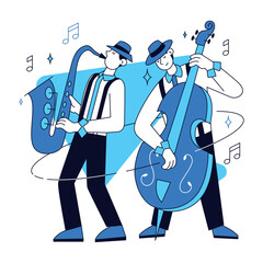 Pair of male characters playing jazz music concept Vector