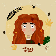 Portrait of Autumn, a red hair girl looks like autumn