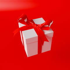 gift box 3D on a red background, 3D rendering illustration