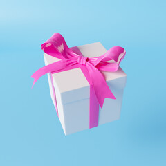 gift box 3D on a blue background, 3D rendering illustration