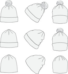 Blank Beanie hat flat sketch fashion template