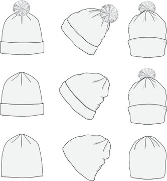Blank Beanie hat flat sketch fashion template