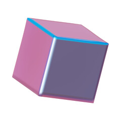 3d pink blue metal neon gradient cube shapes render. Vector abstract element. Futuristic iridescent holographic isometric box