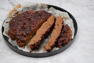 Air fried vegan seitan steaks  glazed with raspberry chipotle sauce