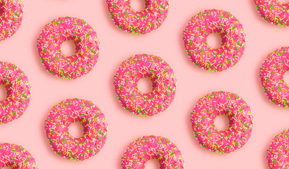 Background of pink donuts stock photo