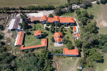 Aerial view of Medieval Arapovo Monastery dedicated to Saint Nedelya, Plovdiv Region, Bulgaria
