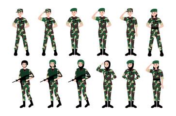 indonesian soldier cartoon character illustration vector flat