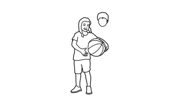 boy and girl with basketball sketch and 2d animation