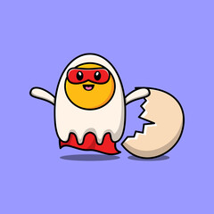 Cute fried eggs superhero character flaying illustration cartoon vector in 3d modern style design