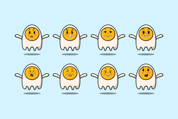 Set kawaii fried eggs cartoon character with different expressions cartoon face vector illustrations