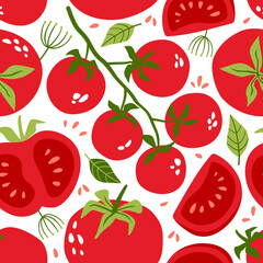 Vector pattern of bright juicy tomatoes.