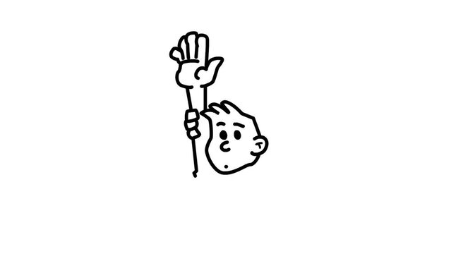 cartoon boy raising hand sketch and 2d animation
