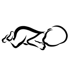 newborn baby sleeping lying on his stomach, silhouette on a white background, black outline