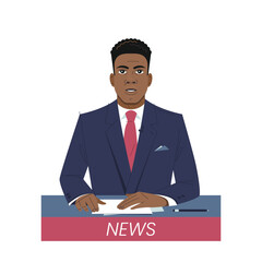 News anchor. Cartoon black male newsreader character. Television industry. Television host