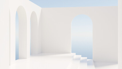 Premium photo 3d render. Arc hole wall and stairs scenes