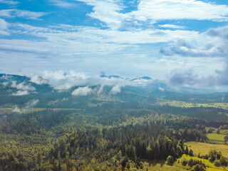 Clouds over the Carpathian Valley. Aerial View