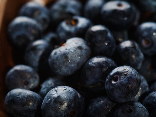 Lots of juicy ripe blueberries. Organic vitamin product, antioxidants. Juice, jam, filling for confectionery. Background, texture. Cooking, recipe book, food blog.