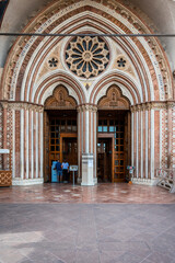 Ancient Papal basilica of San Francesco of Assisi. Art and religion. Black and white