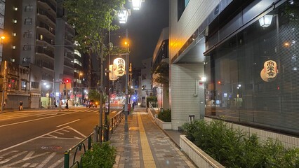 The street from Ueno to Nezu, the Tokyo night scene around the summer seasonal festive period, year...