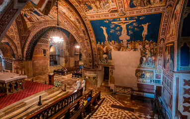 Ancient Papal basilica of San Francesco of Assisi. Art and religion. Black and white - 530625517