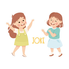 Little Girl Joking Demonstrating Vocabulary and Verb Studying Vector Illustration