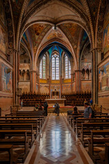 Fototapeta na wymiar Ancient Papal basilica of San Francesco of Assisi. Art and religion. Black and white
