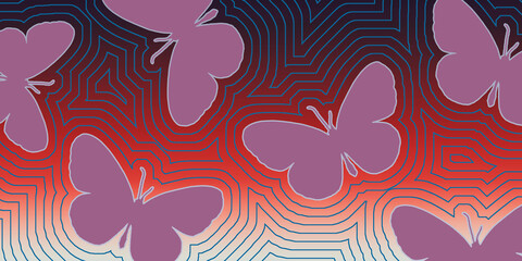 Fototapeta na wymiar Seamless exotic butterfly line art pattern-illustration