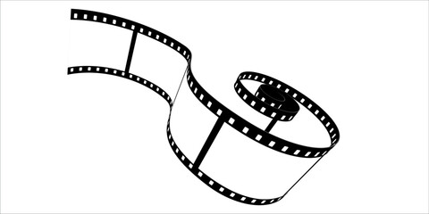 Film roll - Photo cinema video theme - Design element isolated on a white background - Black and white colors