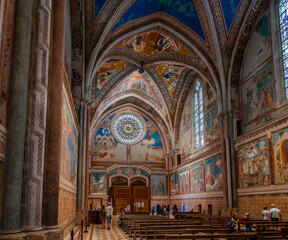 Ancient Papal basilica of San Francesco of Assisi. Art and religion. Black and white