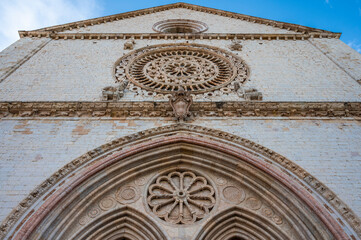Ancient Papal basilica of San Francesco of Assisi. Art and religion. Black and white