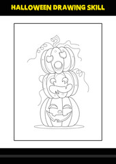 Halloween drawing skill for kids. Halloween drawing skill coloring page for kids.