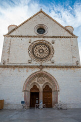 Ancient Papal basilica of San Francesco of Assisi. Art and religion. Black and white