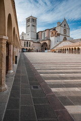 Ancient Papal basilica of San Francesco of Assisi. Art and religion. Black and white