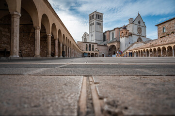 Fototapeta premium Ancient Papal basilica of San Francesco of Assisi. Art and religion. Black and white