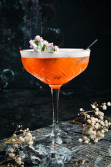 Mai Tai popular alcoholic cocktail with rum, liqueur, syrup, lime juice, mint and crushed ice. Bar menu.