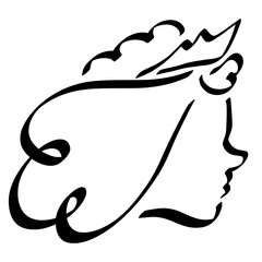profile of a young princess with in a crown, black outline on a white background
