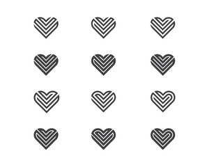 Collection of Love Heart Shape Logo Concept icon sign symbol Element Design Line Art Style. Vector illustration template