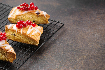 scones on baking rack on a dark background