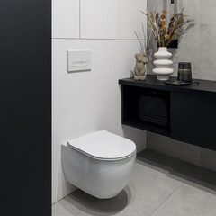 White toilet in stylish lavatory interior