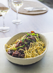 Spiced Pork Poke Bowl with Coconut Rice, Straw Potatoes, and Ginger Teriyaki