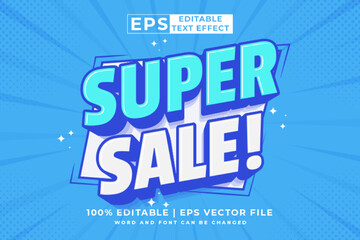 Editable text effect super sale 3d cartoon template style premium vector