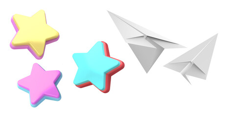 ESTRELAS E AVI&Atilde;O DE PAPEL, ELEMENTOS 3D PARA COMPOSI&Ccedil;&Atilde;O DIA DAS CRIAN&Ccedil;AS 