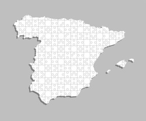 Vector map Spain from white puzzle, jigsaw