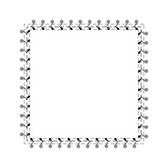 Abstract Black Simple Line Square With Leaf Leaves Frame Flowers Doodle Outline Element Vector Design Style Sketch Isolated Illustration For Wedding And Banner