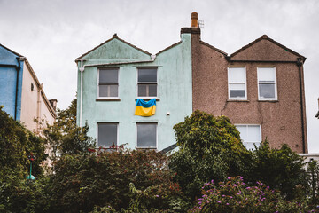 National flag of Ukraine in British house