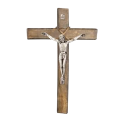 Fotobehang Wooden Christian crucifix of Jesus Christ isolated © BOOCYS