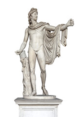 Front view of antique Apollo Belvedere statue isolated - obrazy, fototapety, plakaty