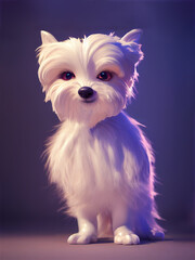 A digital painting portrait of a cute Maltese dog 