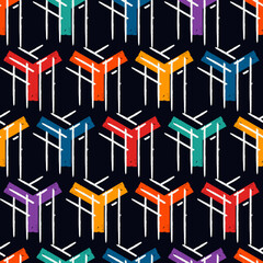 Paint brush geometric seamless pattern. Artistic hand drawn modern print. Linocut style background. Grid ornament. Trendy contemporary geo wallpaper. Freehand abstract design. Vector art.